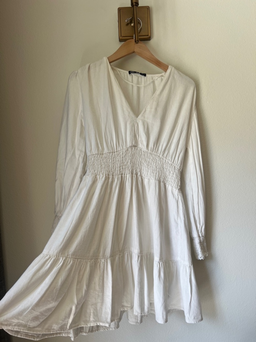 Zara Long-Sleeve V-Neck Smocked Waist Tiered Dress